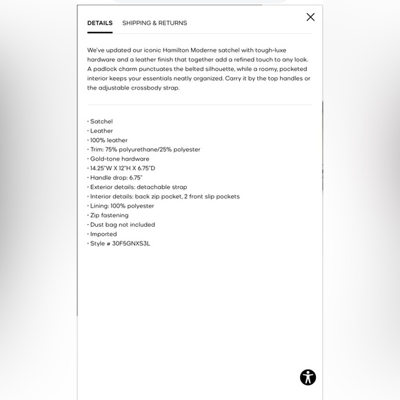 MICHAEL KORS HAMILTON BAG LEATHER DROP CHAIN STRAPS ,SILVER  MK BRILLIANT LOCK - Picture 15 of 15